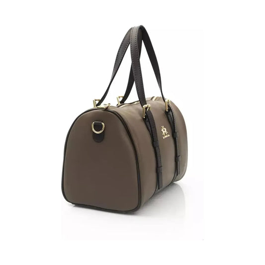 La Martina Elegant Calf Leather Crossbody Bag in Rich Brown brown-messenger-bag-1