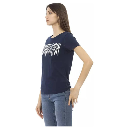 Trussardi Action Elegant Blue Short Sleeve Tee with Chic Print blue-cotton-tops-t-shirt-5