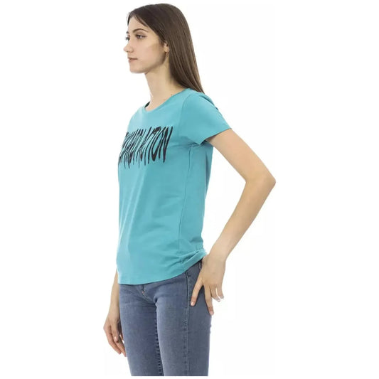 Trussardi Action Chic Light Blue Short Sleeve Tee with Front Print light-blue-cotton-tops-t-shirt-25
