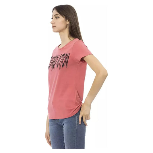Trussardi Action Elegant Pink Short Sleeve Tee with Chic Print pink-cotton-tops-t-shirt-39
