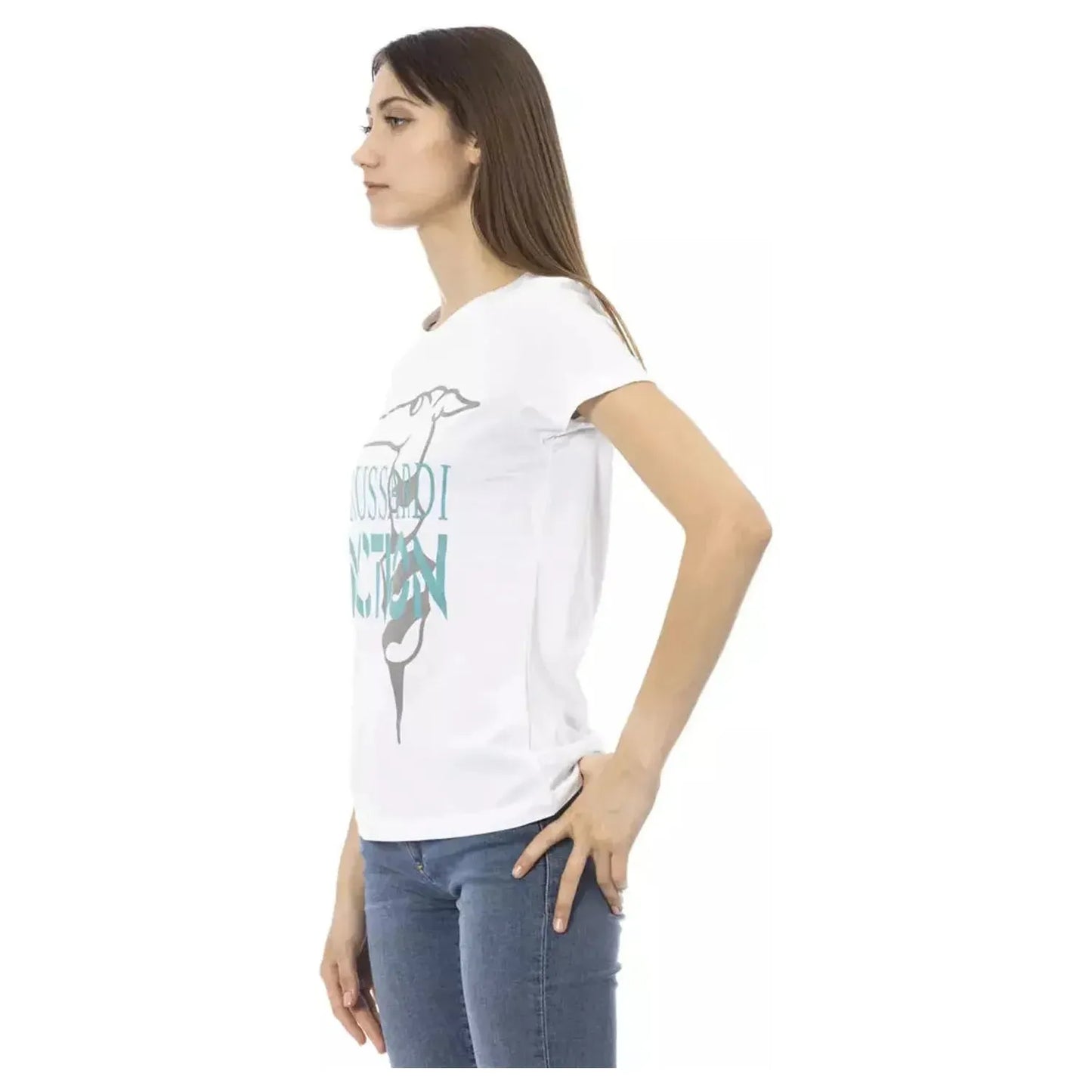 Trussardi Action Chic White Printed Tee: Summer Wardrobe Essential white-cotton-tops-t-shirt-110