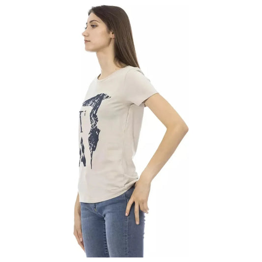 Trussardi Action Elegant Beige Printed Tee for the Stylish Woman beige-cotton-tops-t-shirt-14