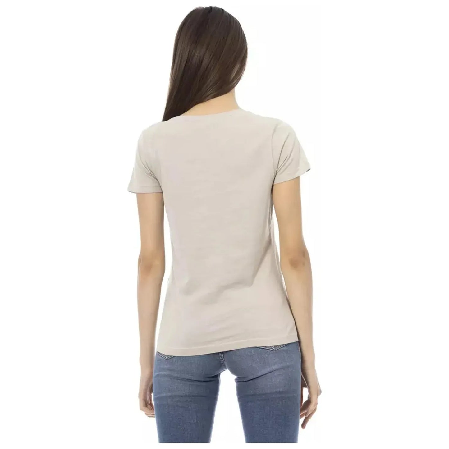 Trussardi Action Elegant Beige Printed Tee for the Stylish Woman beige-cotton-tops-t-shirt-14