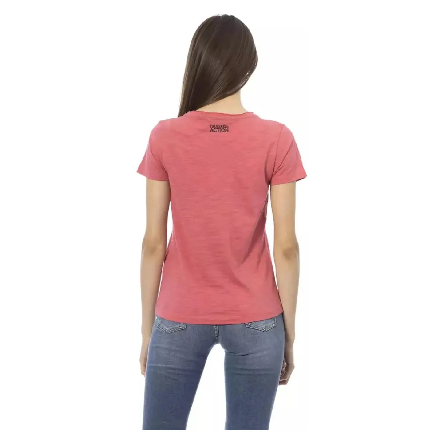 Trussardi Action Elegant Pink Round Neck Tee with Chic Front Print pink-cotton-tops-t-shirt-38