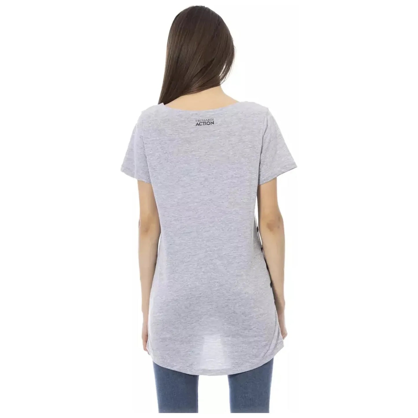 Trussardi Action Chic Gray Round Neck Tee with Unique Print gray-cotton-tops-t-shirt-20