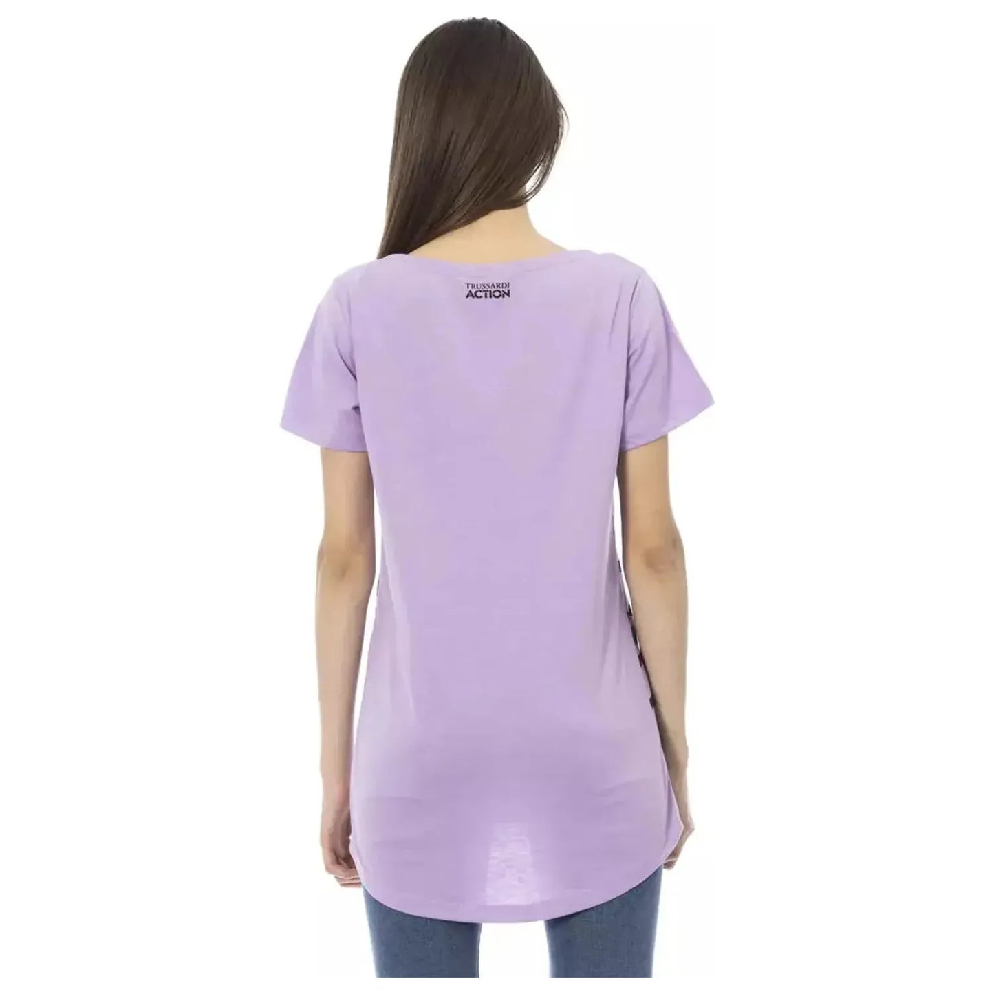 Trussardi Action Chic Purple Short Sleeve Round Neck Tee violet-cotton-tops-t-shirt
