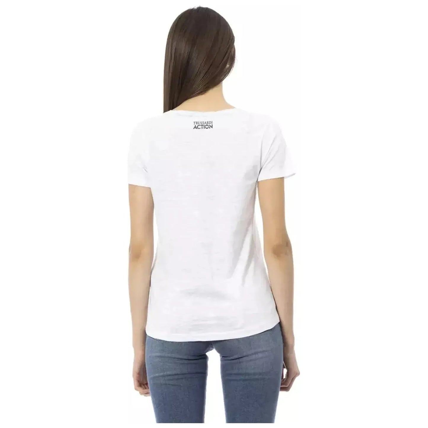 Trussardi Action Chic White Cotton Blend Tee with Front Print white-cotton-tops-t-shirt-106