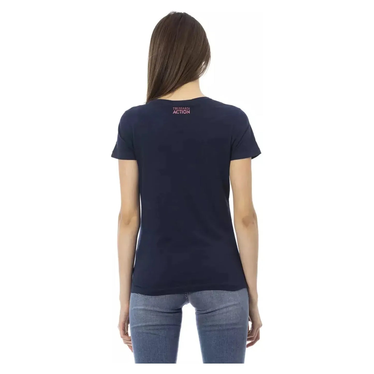 Trussardi Action Chic Blue Short Sleeve T-Shirt with Front Print blue-cotton-tops-t-shirt-22