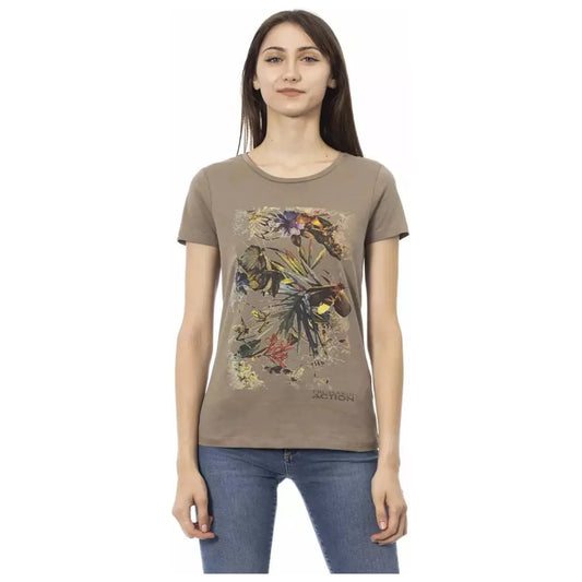 Trussardi Action Elegant Brown Tee with Chic Front Print brown-cotton-tops-t-shirt-2