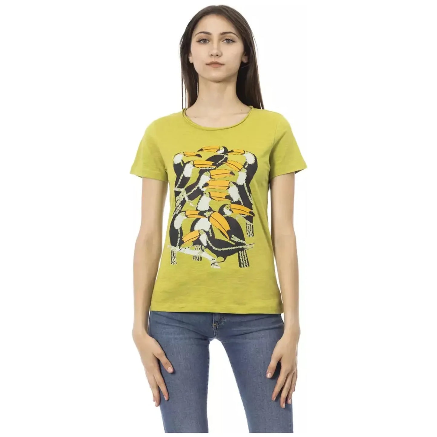 Trussardi Action Elegant Green Tee with Chic Front Print green-cotton-tops-t-shirt-13