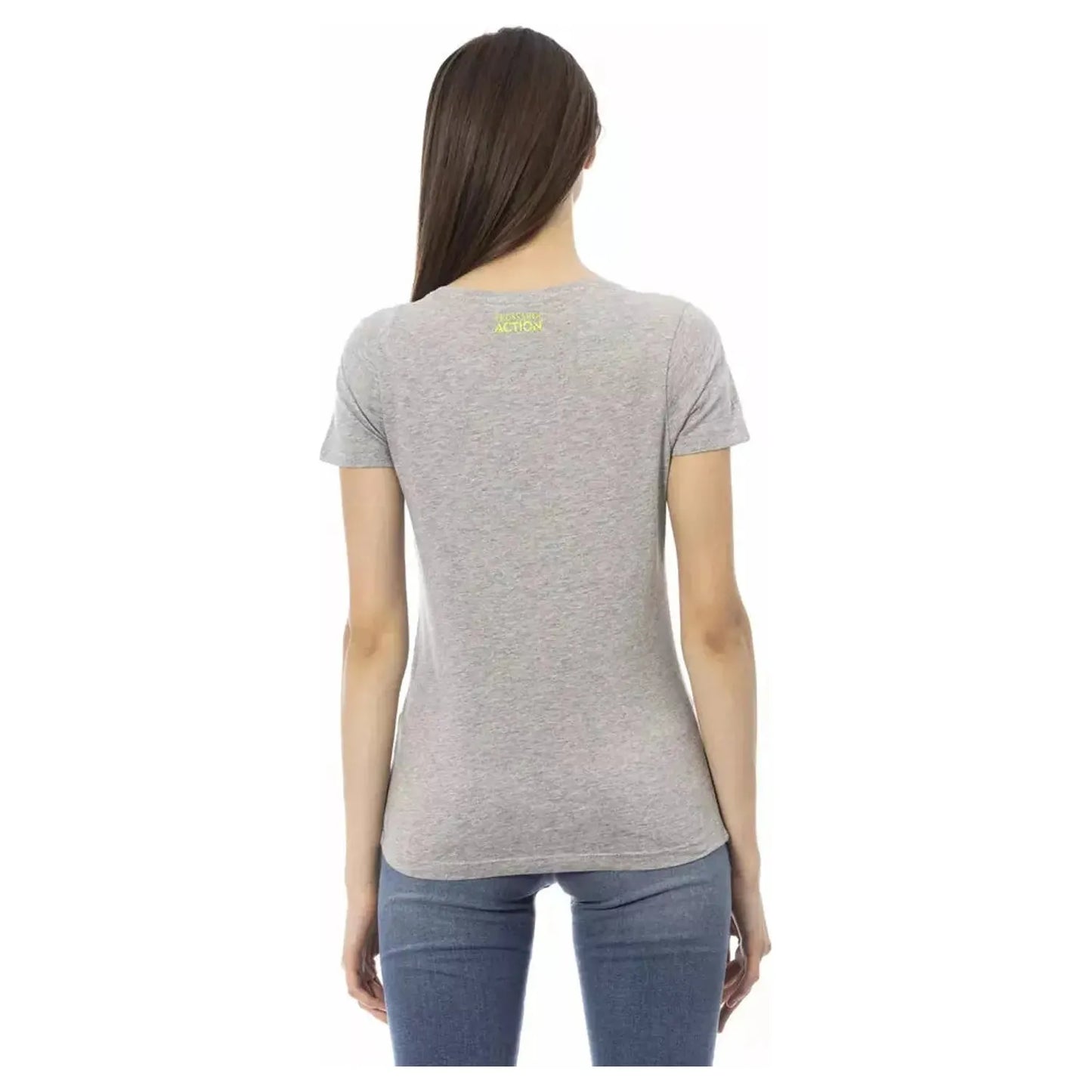Trussardi Action Chic Gray Short Sleeve Cotton-Blend Tee gray-cotton-tops-t-shirt-17
