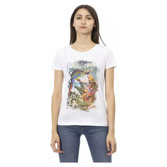 Trussardi Action Elegant White Short Sleeve Tee with Front Print white-cotton-tops-t-shirt-103