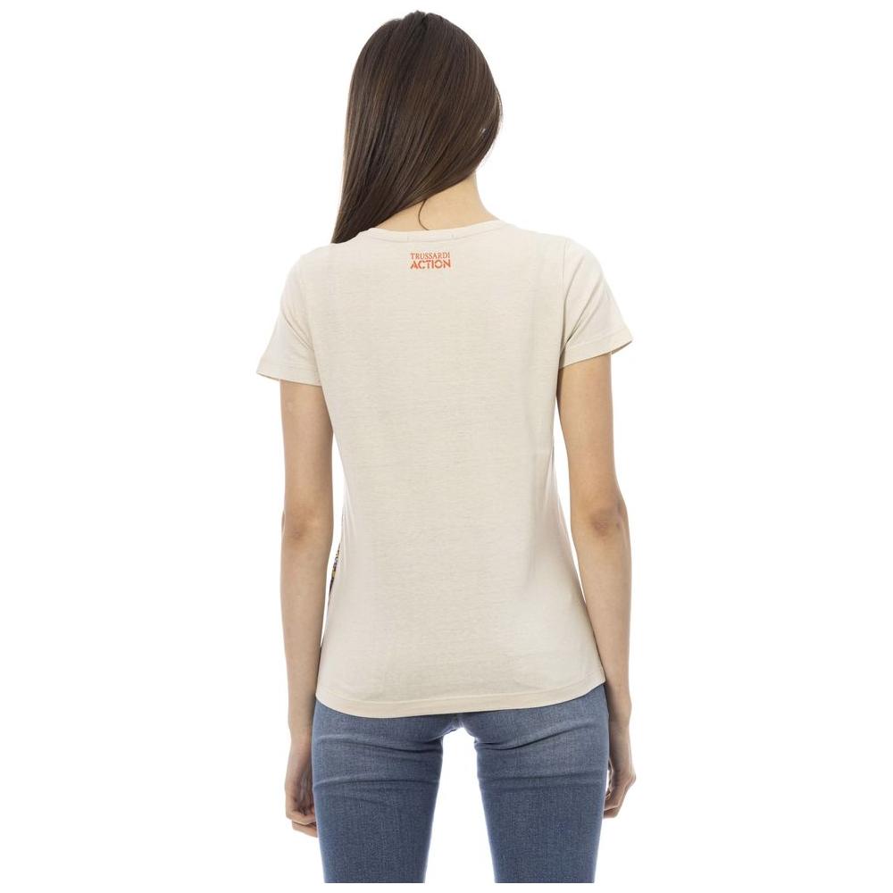 Trussardi Action Beige Short Sleeve Tee with Front Print beige-cotton-tops-t-shirt-11