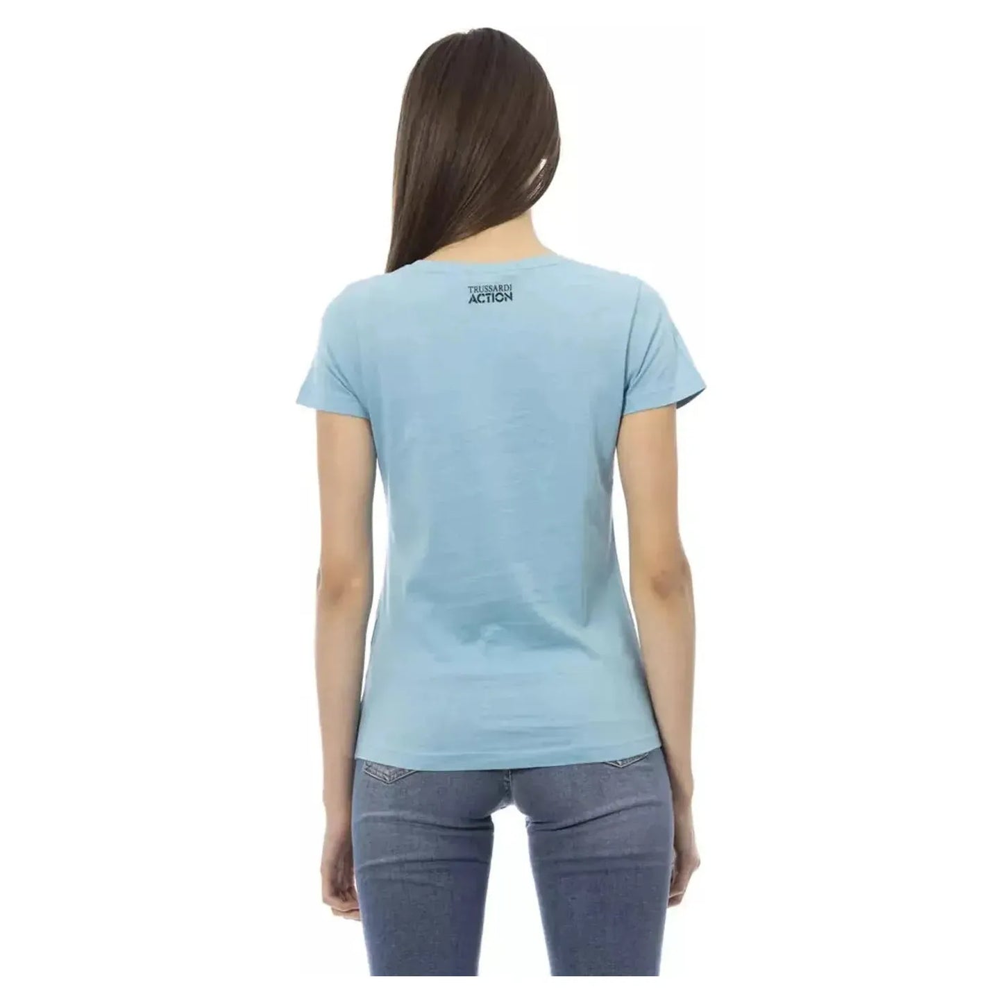 Trussardi Action Chic Light Blue Short Sleeve Tee with Print light-blue-cotton-tops-t-shirt-14