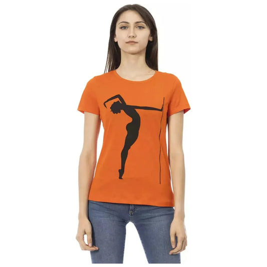 Trussardi Action Chic Orange Round Neck Tee with Front Print orange-cotton-tops-t-shirt-2