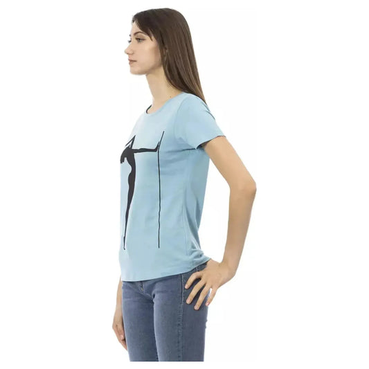 Trussardi Action Chic Light Blue Short Sleeve Round Neck Tee light-blue-cotton-tops-t-shirt-10