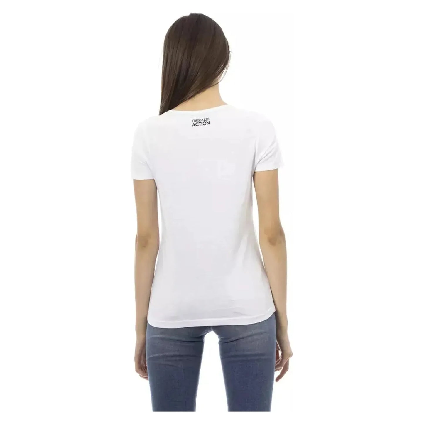 Trussardi Action Chic White Printed Round Neck Tee white-cotton-tops-t-shirt-98