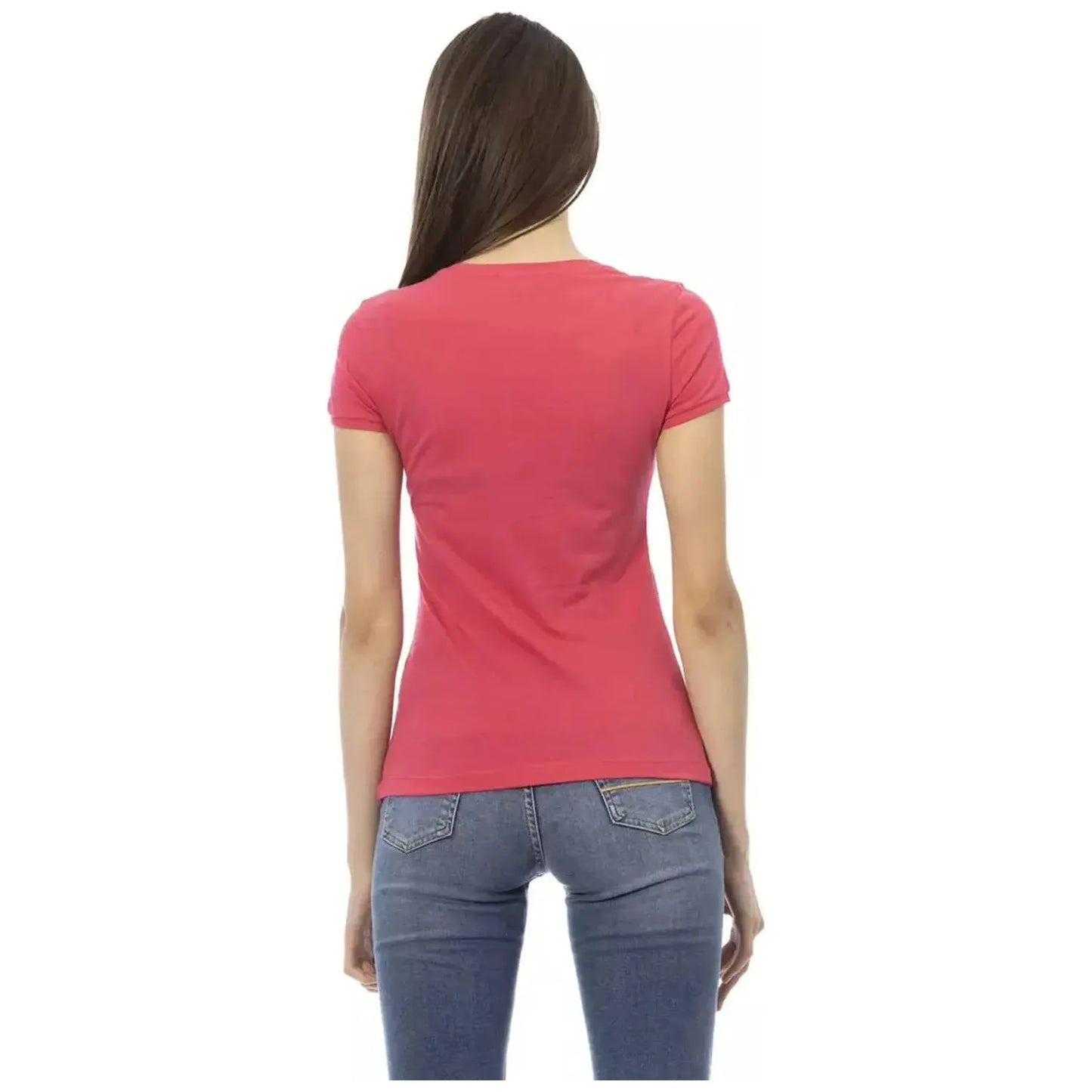 Trussardi Action V-Neck Cotton Blend Tee with Chic Front Print pink-cotton-tops-t-shirt-43