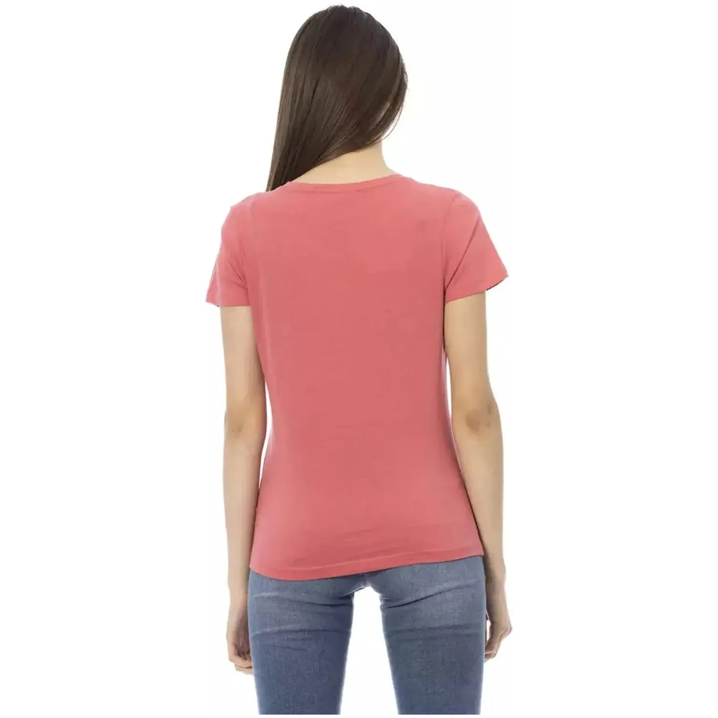 Trussardi Action Elegant Pink V-Neck Tee with Chic Print pink-cotton-tops-t-shirt-33