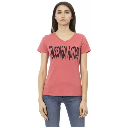 Trussardi Action Elegant Pink V-Neck Tee with Chic Print pink-cotton-tops-t-shirt-33