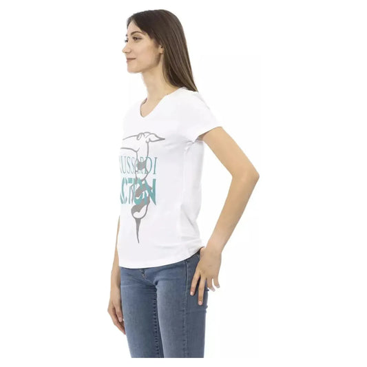 Trussardi Action Chic V-Neck Tee with Front Print white-cotton-tops-t-shirt-82