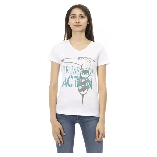 Trussardi Action Chic V-Neck Tee with Front Print white-cotton-tops-t-shirt-82