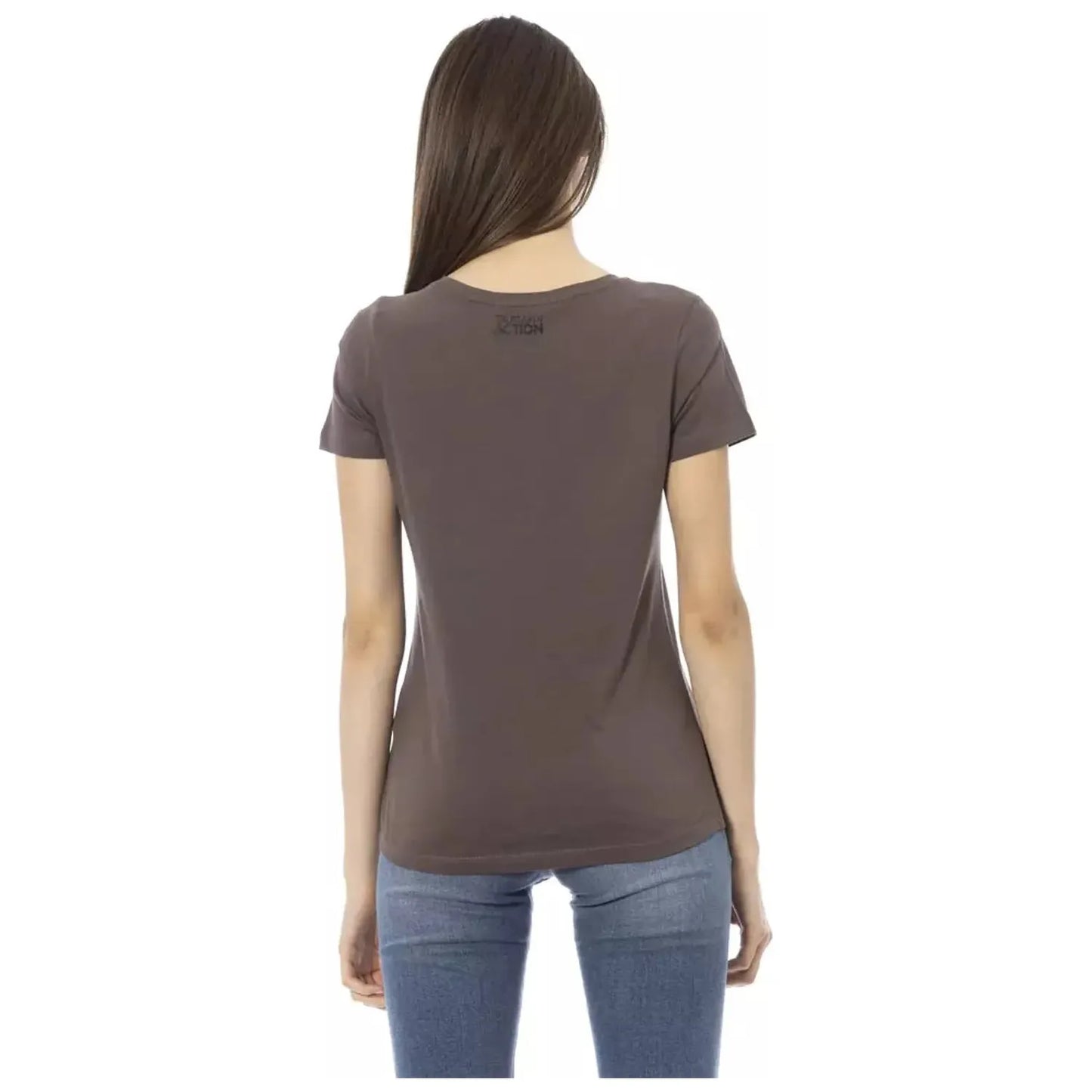 Trussardi Action Chic V-Neck Tee with Elegant Front Print brown-cotton-tops-t-shirt-1