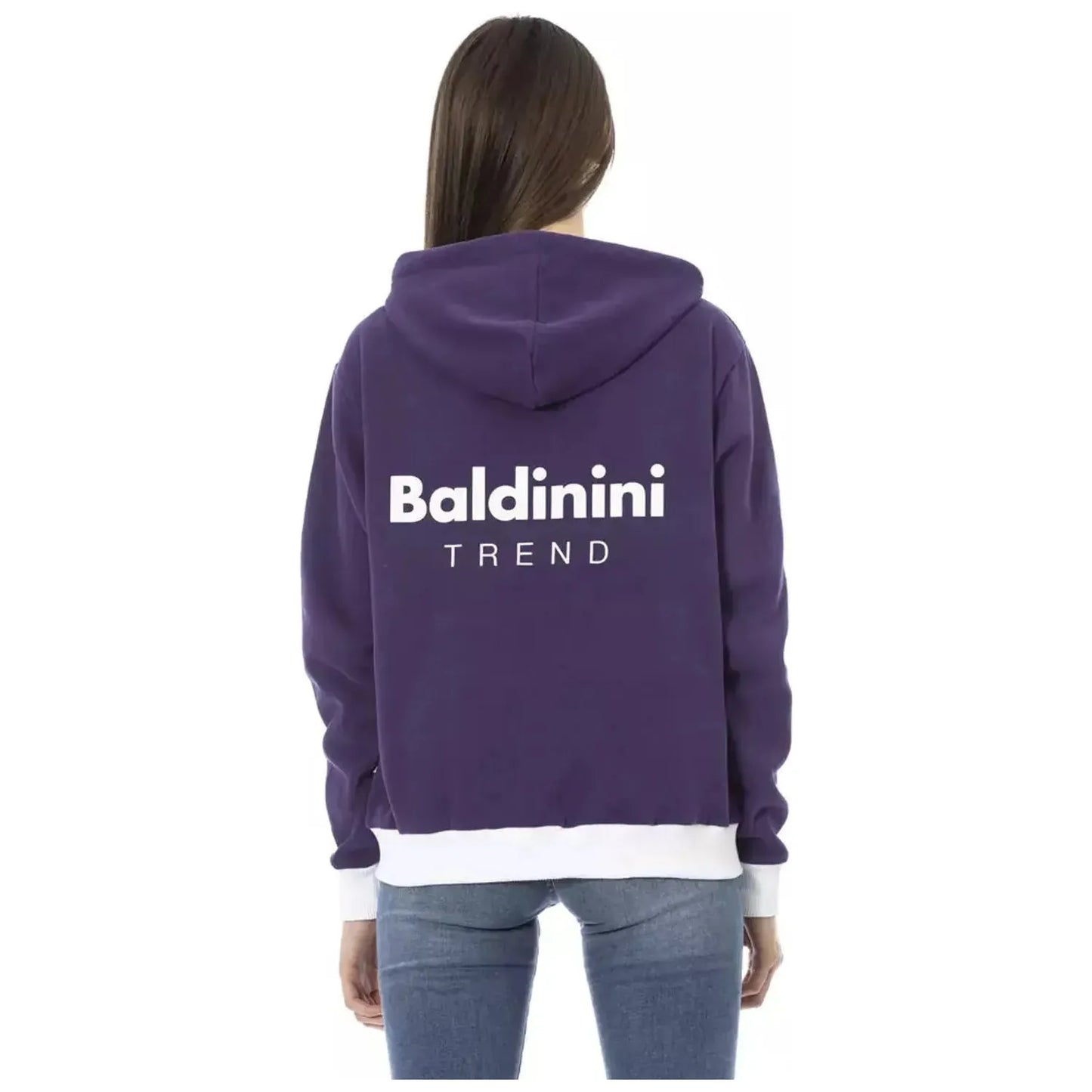 Baldinini Trend Chic Purple Cotton Hooded Sweater violet-cotton-sweater-1