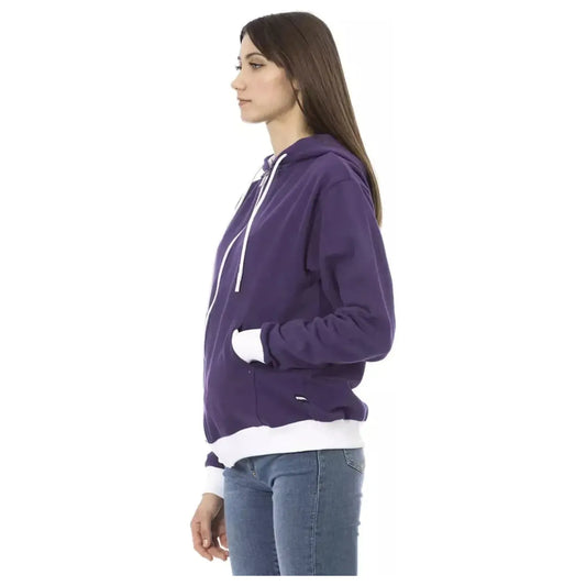 Baldinini Trend Chic Purple Cotton Hooded Sweater violet-cotton-sweater-1