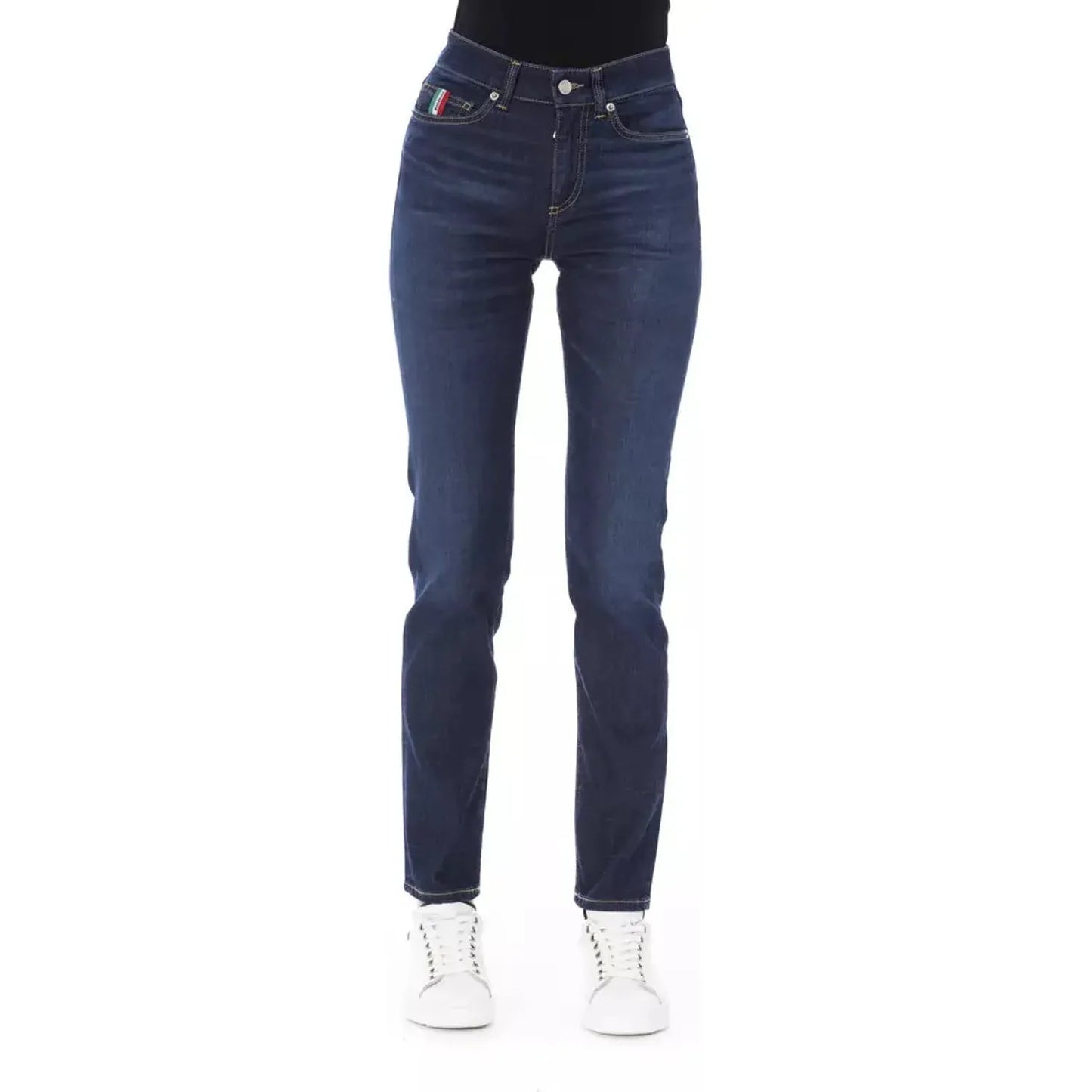 Baldinini Trend Chic Tricolor Detailed Designer Jeans blue-cotton-jeans-pant-209