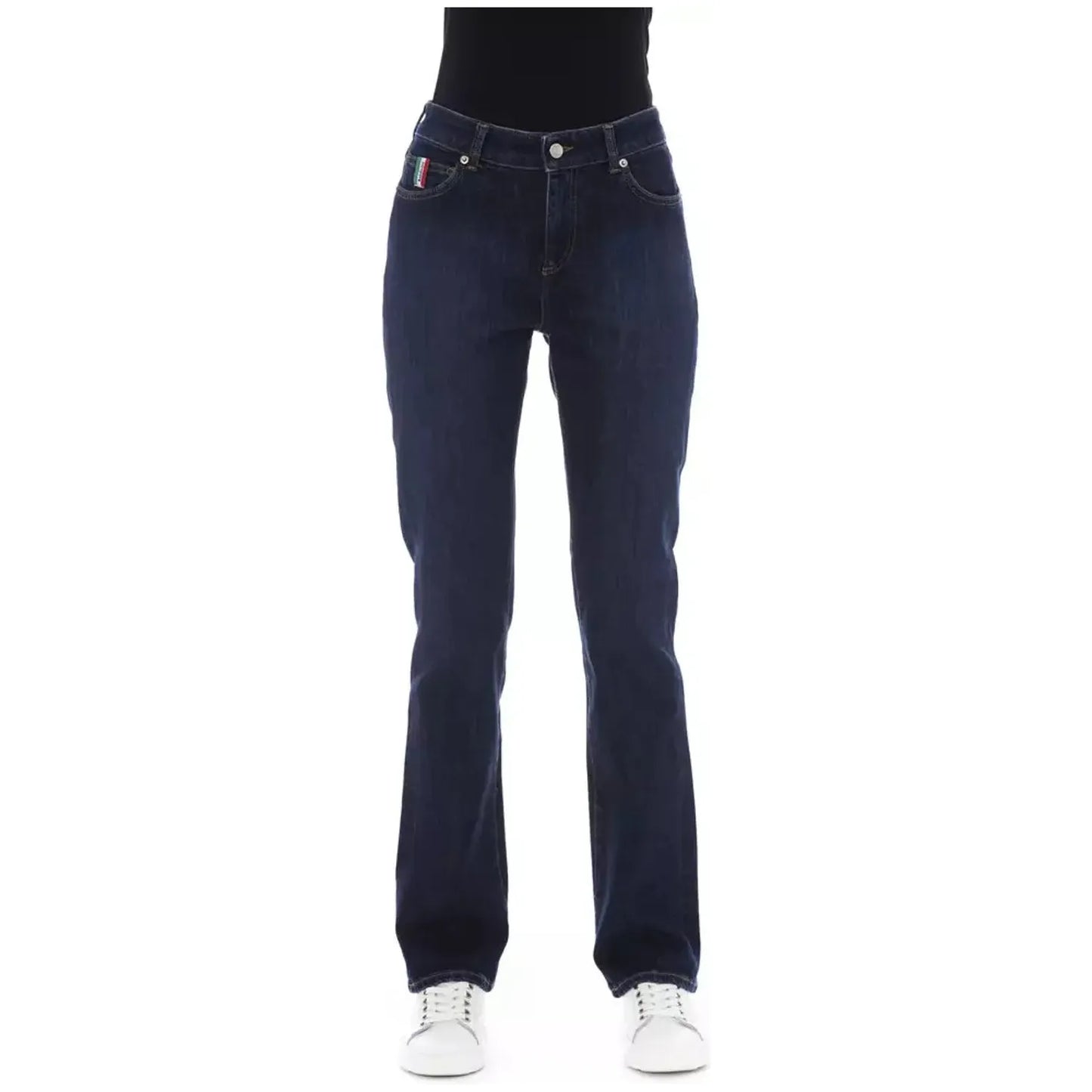 Baldinini Trend Chic Blue Cotton Blend Jeans with Tricolor Detail blue-cotton-jeans-pant-164