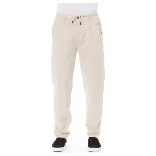 Baldinini Trend Chic Beige Cotton Chino Trousers with Drawstring beige-cotton-jeans-pant-17