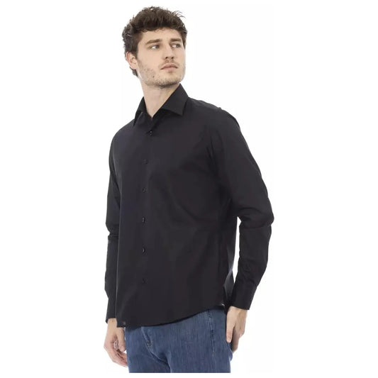 Baldinini Trend Elegant Black Italian Collar Shirt black-cotton-shirt-14