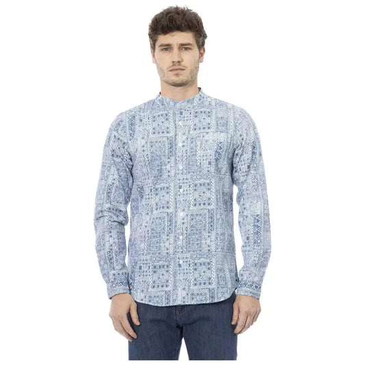 Baldinini Trend Elegant Mandarin Collar Cotton Shirt light-blue-cotton-shirt-6