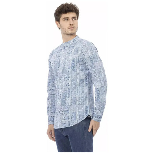 Baldinini Trend Elegant Mandarin Collar Cotton Shirt light-blue-cotton-shirt-6