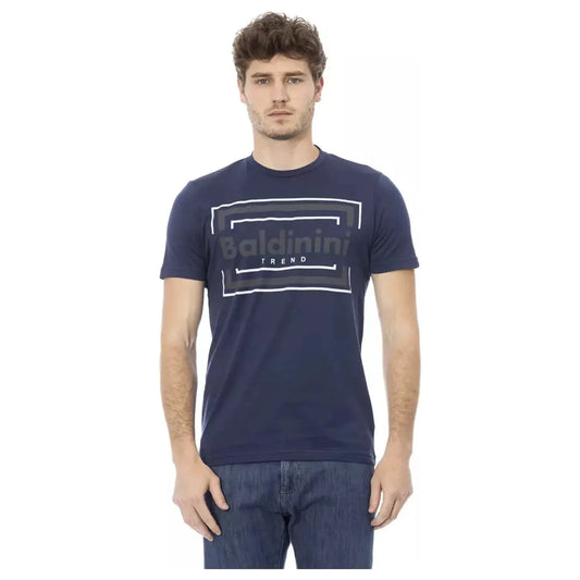 Baldinini Trend Chic Blue Cotton Tee with Front Print blue-cotton-t-shirt-102