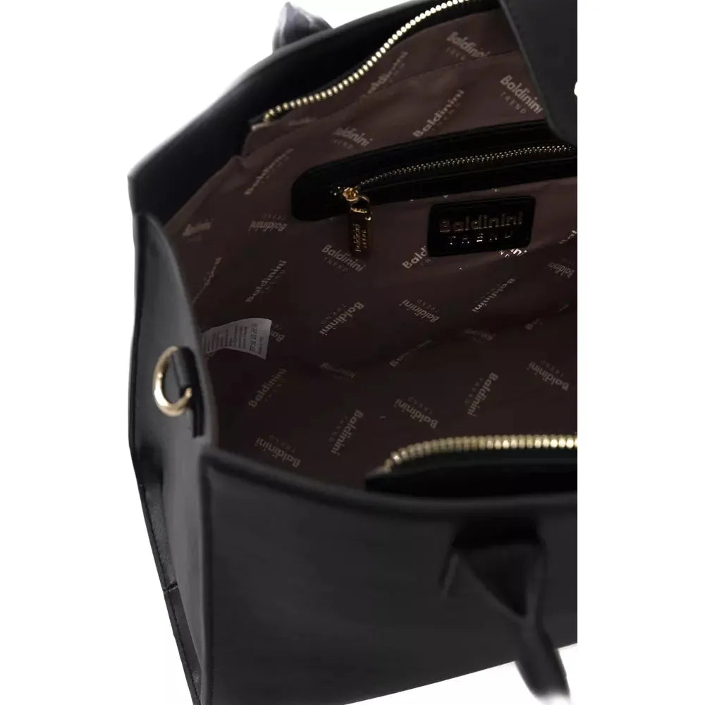 Baldinini Trend Elegant Black Shoulder Bag with Golden Accents black-polyuretane-crossbody-bag-6