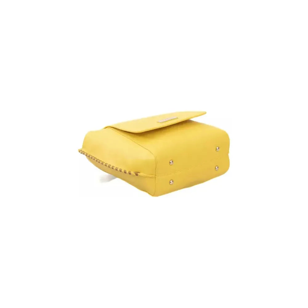 Baldinini Trend Elegant Yellow Shoulder Flap Bag with Golden Details yellow-polyuretane-crossbody-bag-2