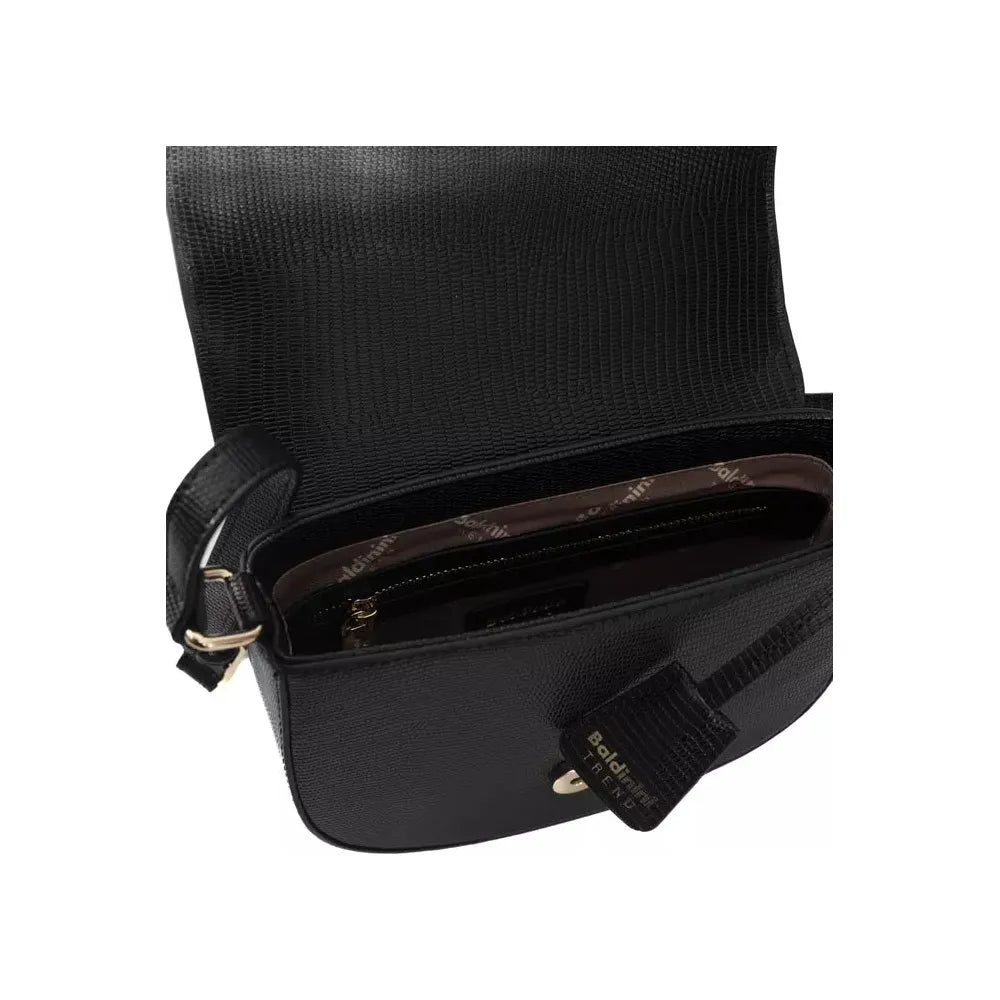 Baldinini Trend Elegant Black Shoulder Flap Bag with Golden Accents black-polyuretane-crossbody-bag-3