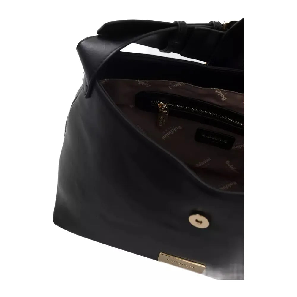 Baldinini Trend Chic Black Golden-Detailed Designer Handbag black-polyuretane-handbag