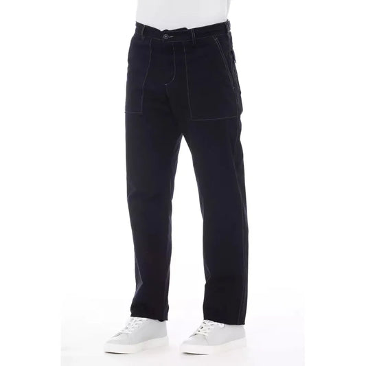 Alpha Studio Chic Blue Cotton Pants with Contrast Stitching blue-cotton-jeans-pant-30