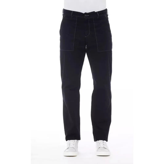 Alpha Studio Chic Blue Cotton Pants with Contrast Stitching blue-cotton-jeans-pant-30