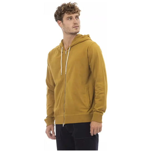 Alpha Studio Cotton Hooded Zip Sweatshirt in Brown brown-cotton-sweater-4