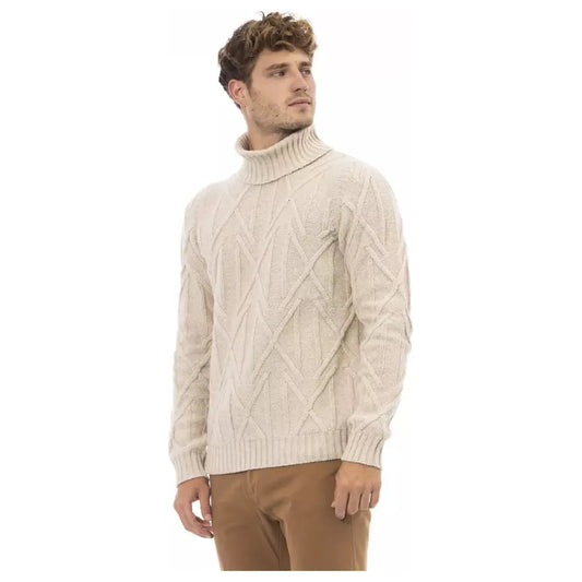 Alpha Studio Beige Turtleneck Sweater - Winter Elegance beige-merino-wool-sweater