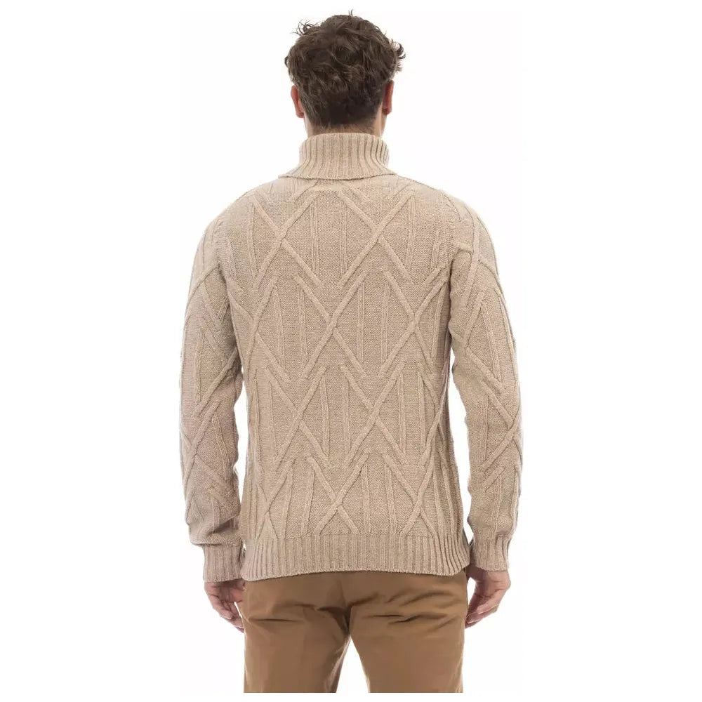 Alpha Studio Elegant Beige Turtleneck Sweater for Men beige-merino-wool-sweater-1