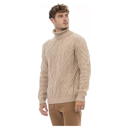 Alpha Studio Elegant Beige Turtleneck Sweater for Men beige-merino-wool-sweater-1