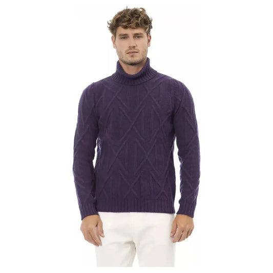 Alpha Studio Regal Purple Turtleneck Essential Sweater purple-merino-wool-sweater-2