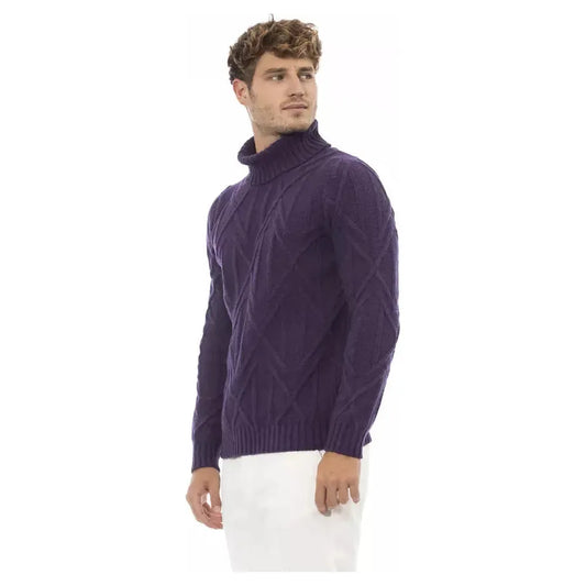 Alpha Studio Regal Purple Turtleneck Essential Sweater purple-merino-wool-sweater-2