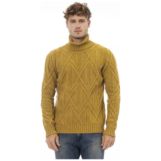 Alpha Studio Chic Yellow Turtleneck Sweater yellow-merino-wool-sweater