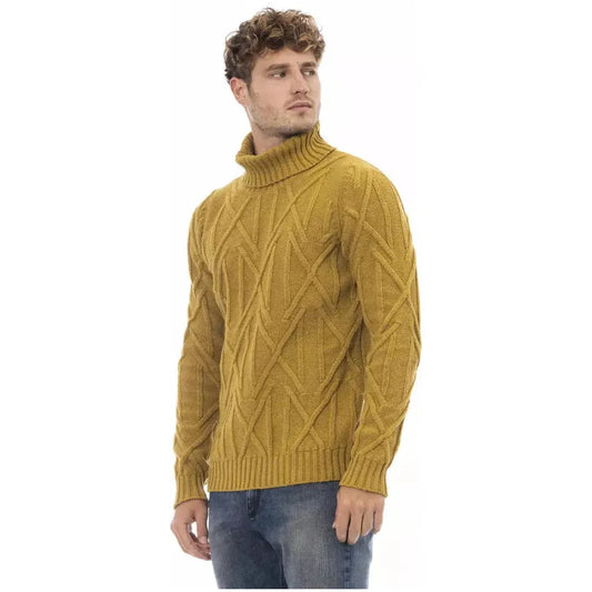 Alpha Studio Chic Yellow Turtleneck Sweater yellow-merino-wool-sweater